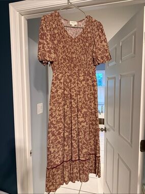 Smocked Mauve Floral Maxi Dress